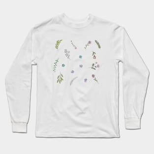 Minimalist Flowers, Leaves and Butterflies Long Sleeve T-Shirt